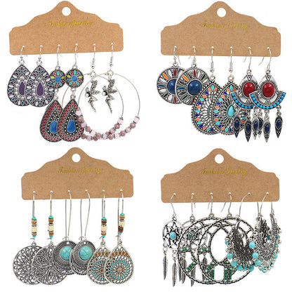 Metal Water Drop Earrings Set Vintage Style Jewelry