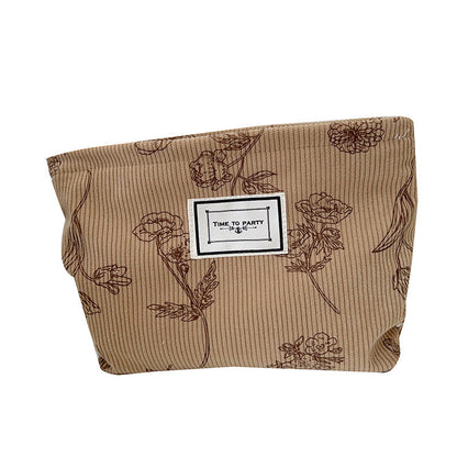 Floral Corduroy Makeup Bag Compact Storage Pouch