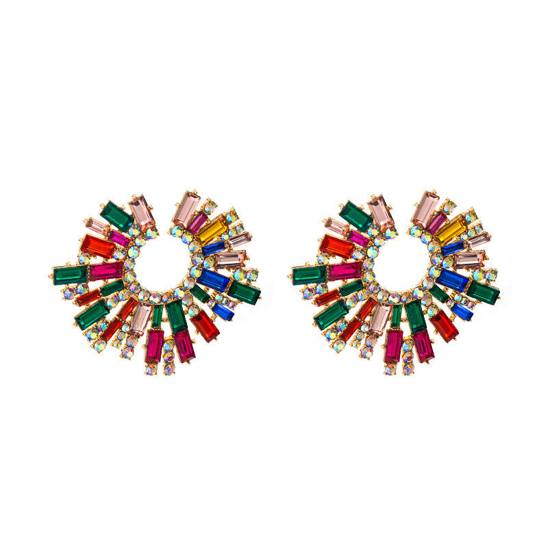 Colorful Water Drop Earrings Alloy Inlaid Crystal Floral Design