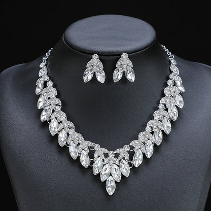 Retro Statement Necklace and Earring Set Crystal Gem Short Chain Women's Fashion Accessories
