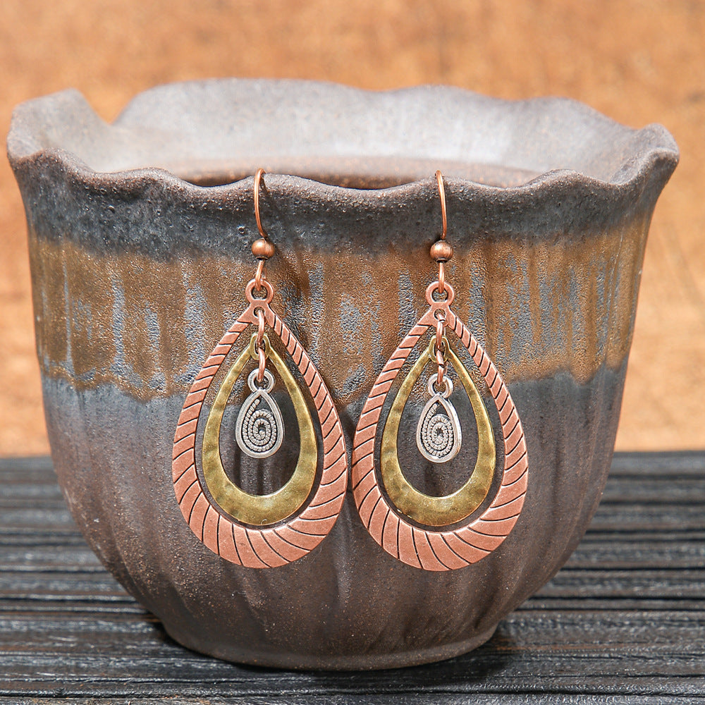 Bohemian Vintage Brown Earring Set Geometric Tassel Earrings