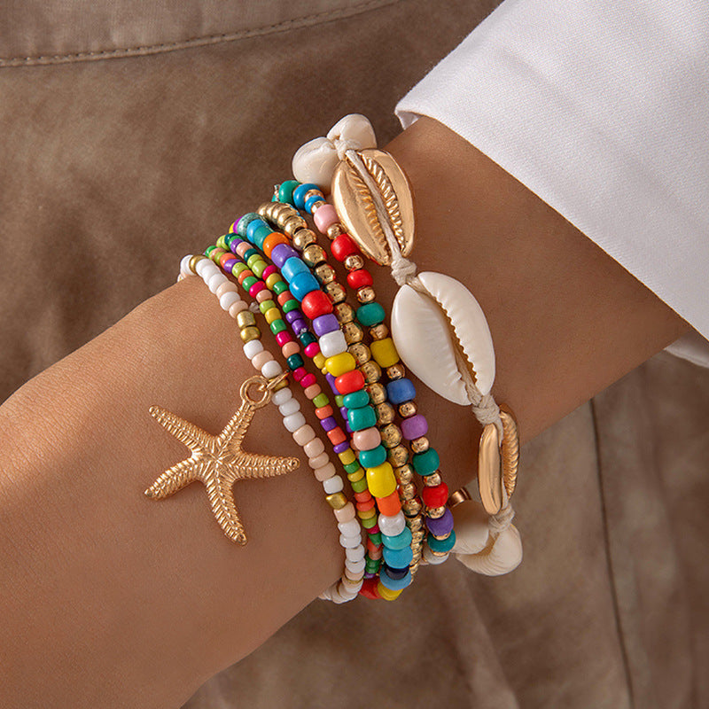 Bohemian Seashell Beaded Anklets Set With Starfish Elements