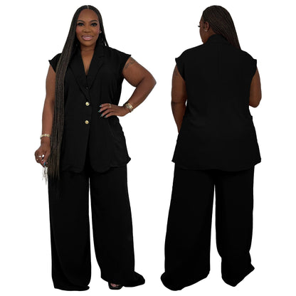 Plus Size V-Neck Sleeveless Two-Piece Outfit