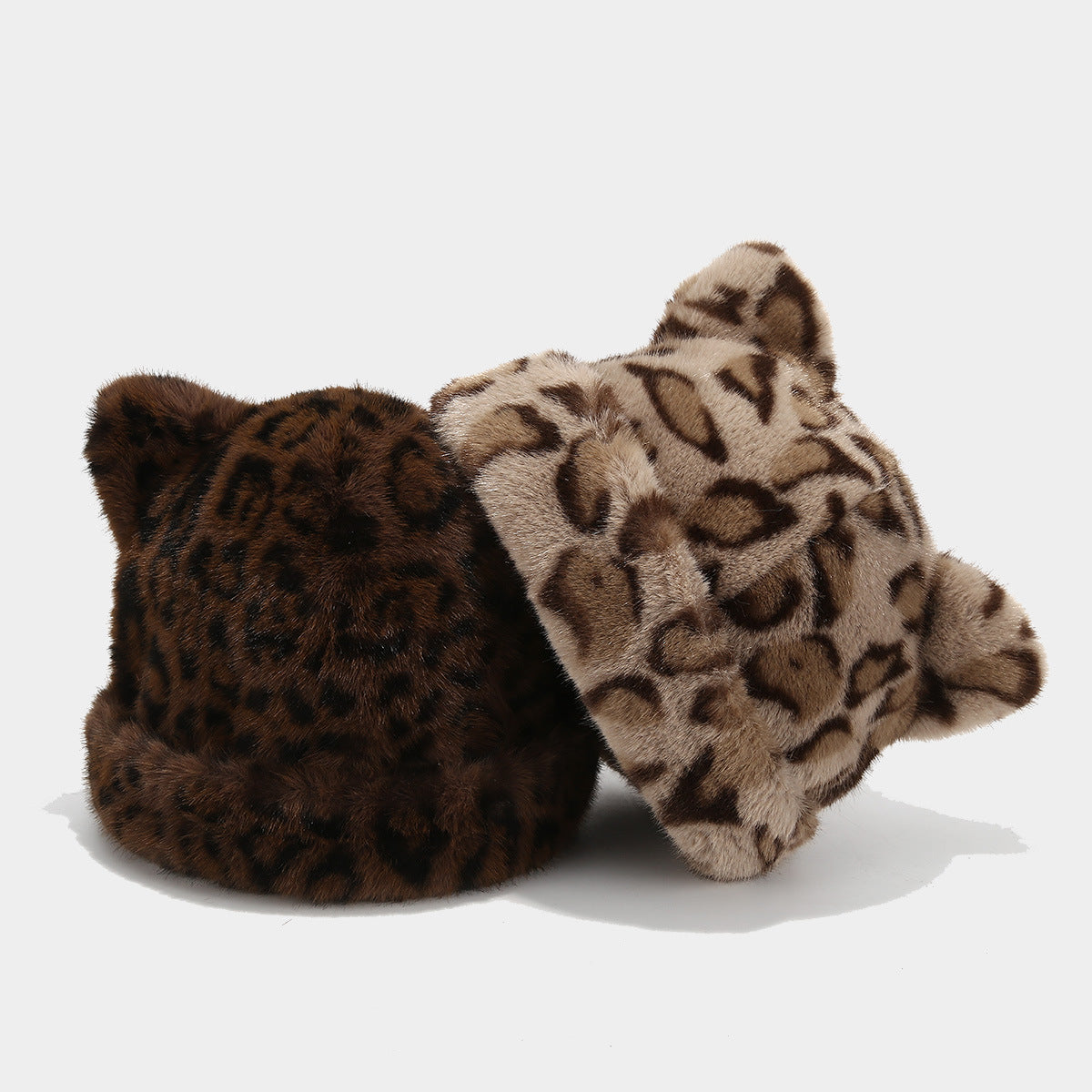 Retro Fluffy Leopard Cat Ears Warm Beanie Cap