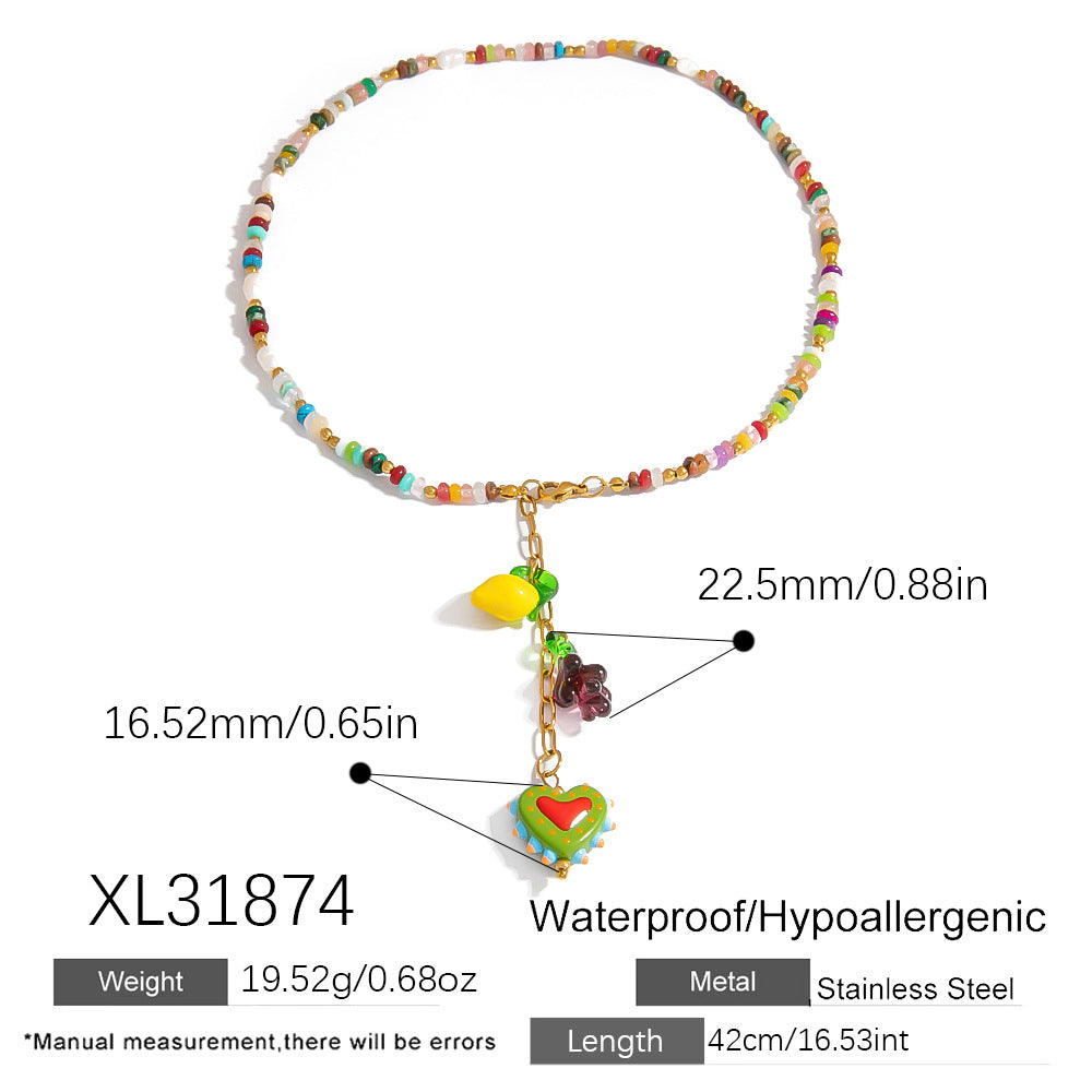 Colorful Geometric Resin Pendant Necklace Stainless Steel Fashion