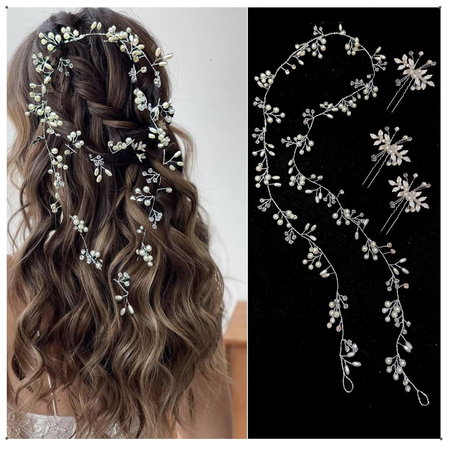 Bridal Wedding Hair Accessory Set with Soft Chain Headband and Hairpins