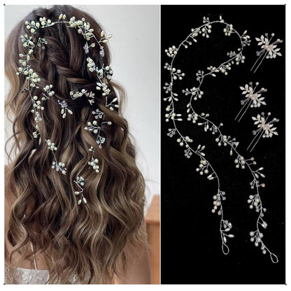 Bridal Wedding Hair Accessory Set with Soft Chain Headband and Hairpins