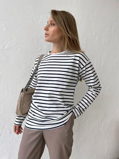 Long Sleeve Striped T-Shirt Casual Cotton Top