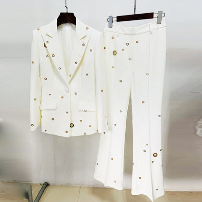 Metal Decor Blazer and Pants Set