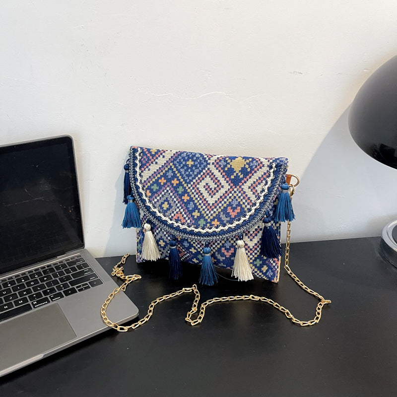 Vintage Ethnic Style Shoulder Bag Woven Canvas Crossbody Bag