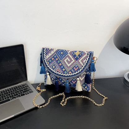 Vintage Ethnic Style Shoulder Bag Woven Canvas Crossbody Bag