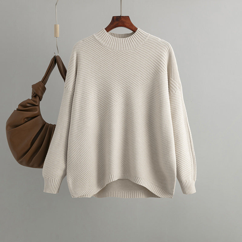 Retro Mock Neck Oversized Pullover Knit Sweater