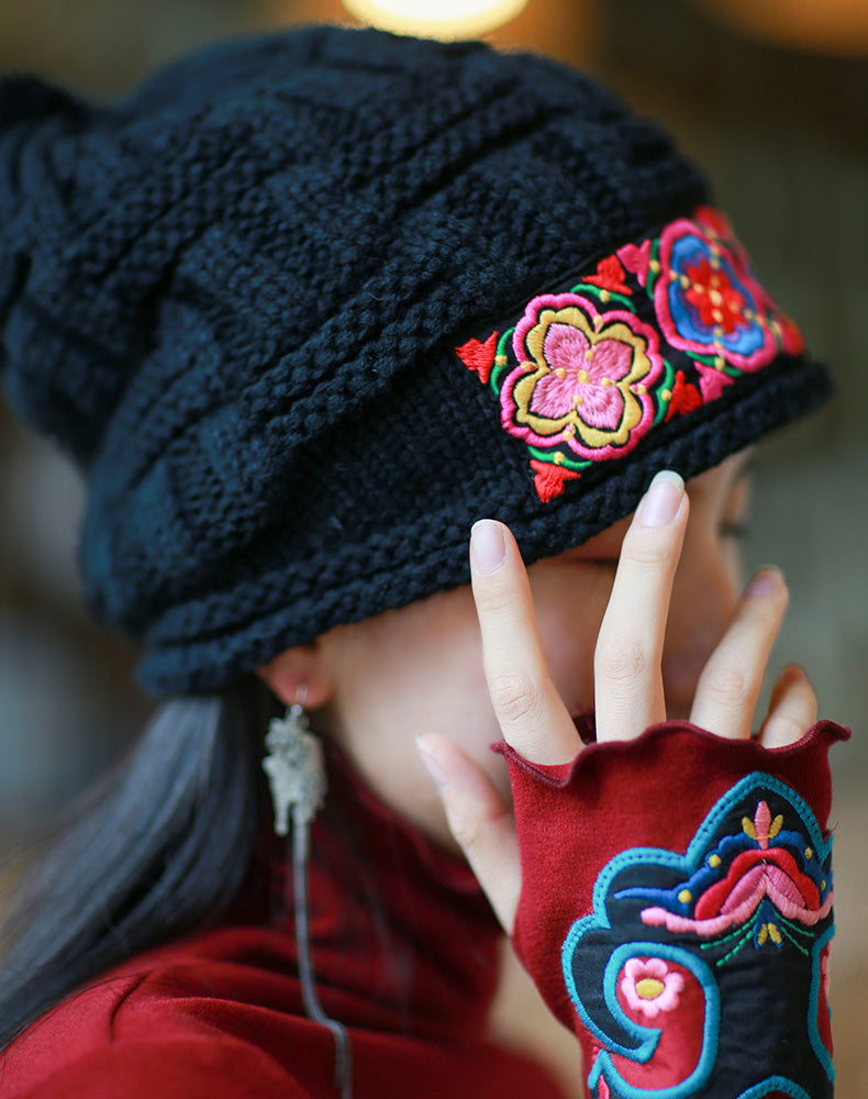 Ethnic Style Hat Vintage Chinese Style Beanie Knitted Hat Travel Hat Woman