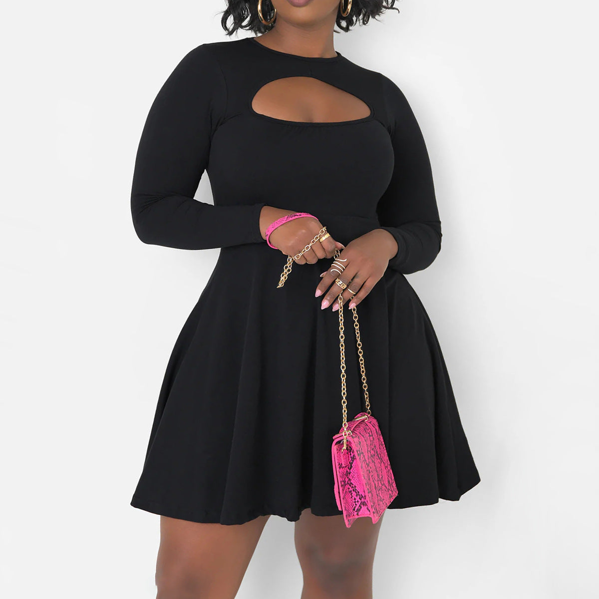 Chic Hollow Out Bodycon Dress Casual Short Sleeves