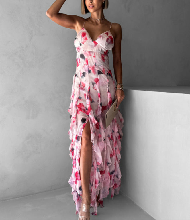 Off-Shoulder Floral Chiffon Maxi Dress