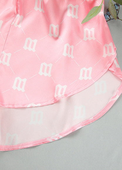 Satin Two Piece Lounge Set With Monogram Print