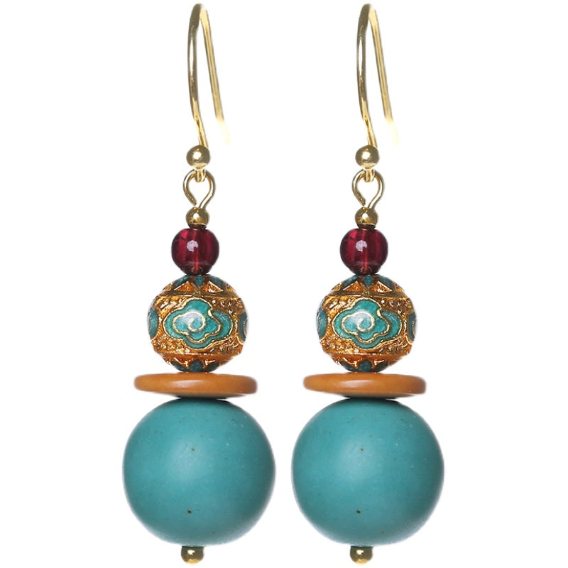 Original Design Antique Earrings Female Turquoise Show White Retro Atmosphere Earrings With No Pierced Ears Advanced Exquisite