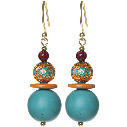 Original Design Antique Earrings Female Turquoise Show White Retro Atmosphere Earrings With No Pierced Ears Advanced Exquisite