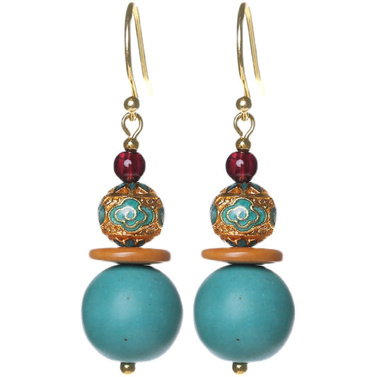 Original Design Antique Earrings Female Turquoise Show White Retro Atmosphere Earrings With No Pierced Ears Advanced Exquisite