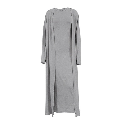 2 Pcs Casual Long Cardigan Tank Dress Set