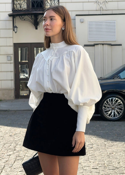 Balloon Sleeve Blouse Lightweight White Fabric