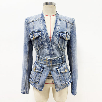 Water-Washed Denim Blazer with Slim Fit