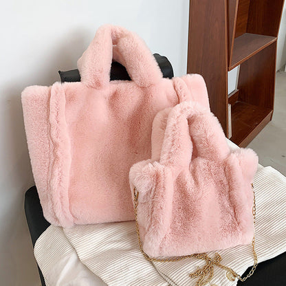 Winter Plush Tote Bag Trendy Large Capacity Shoulder Crossbody Handbag