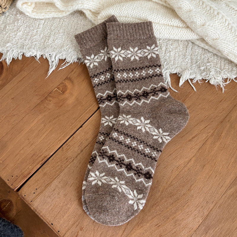 Vintage Snowflake Print Thicken Warm Crew Socks