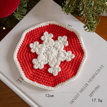 Handmade Holiday Table Decor Knitted Christmas Coaster