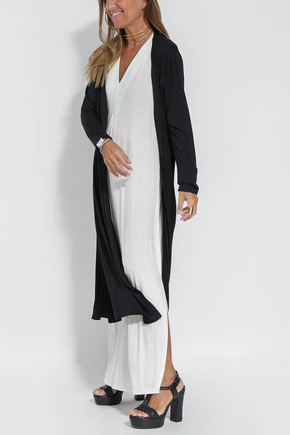 Solid Color V-Neck Maxi Dress and Cardigan Set for Women