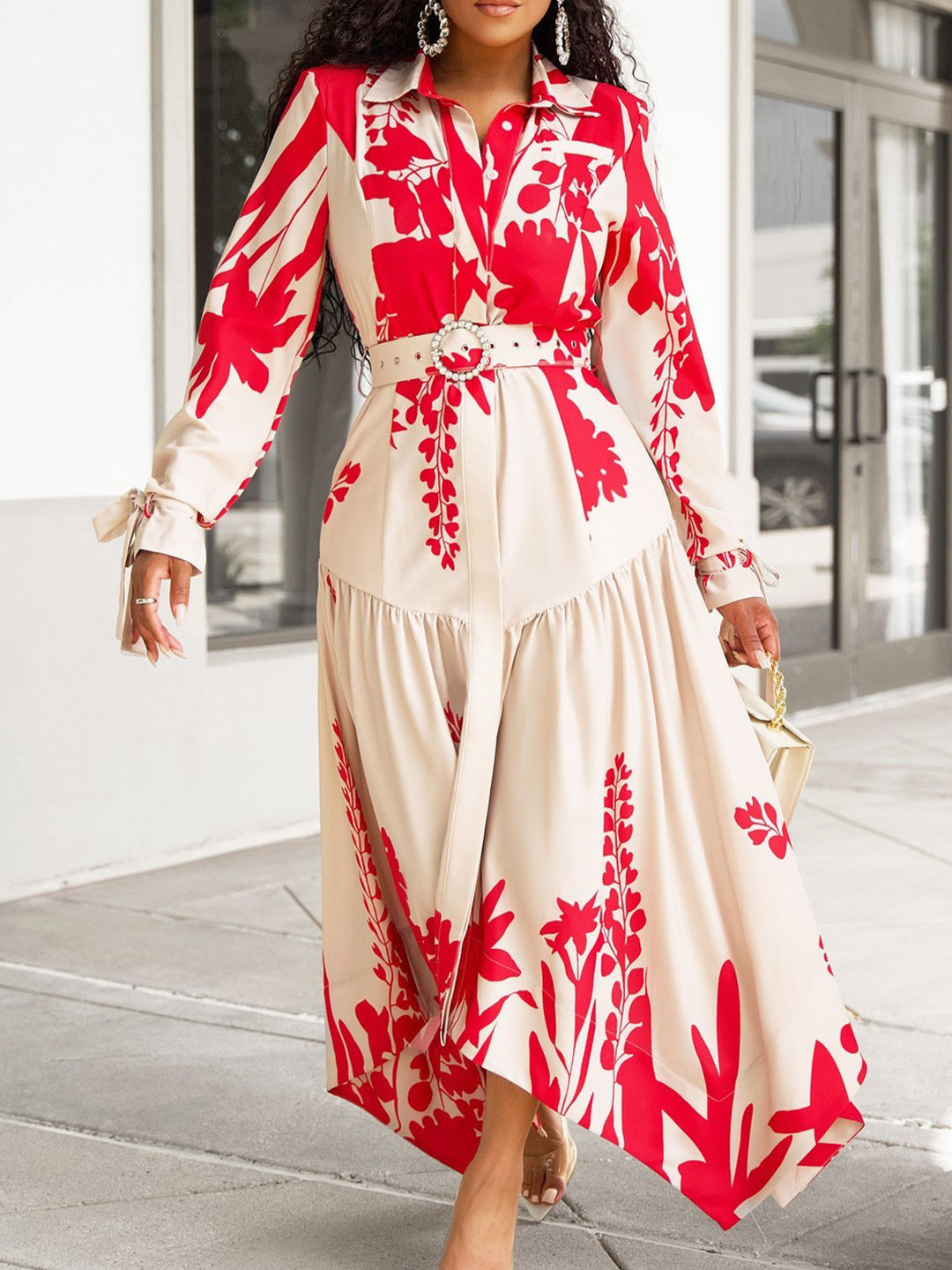 Casual Floral Print Long Sleeve A-Line Dress