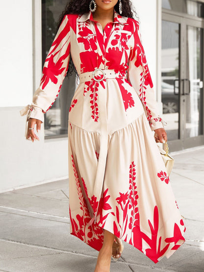 Casual Floral Print Long Sleeve A-Line Dress