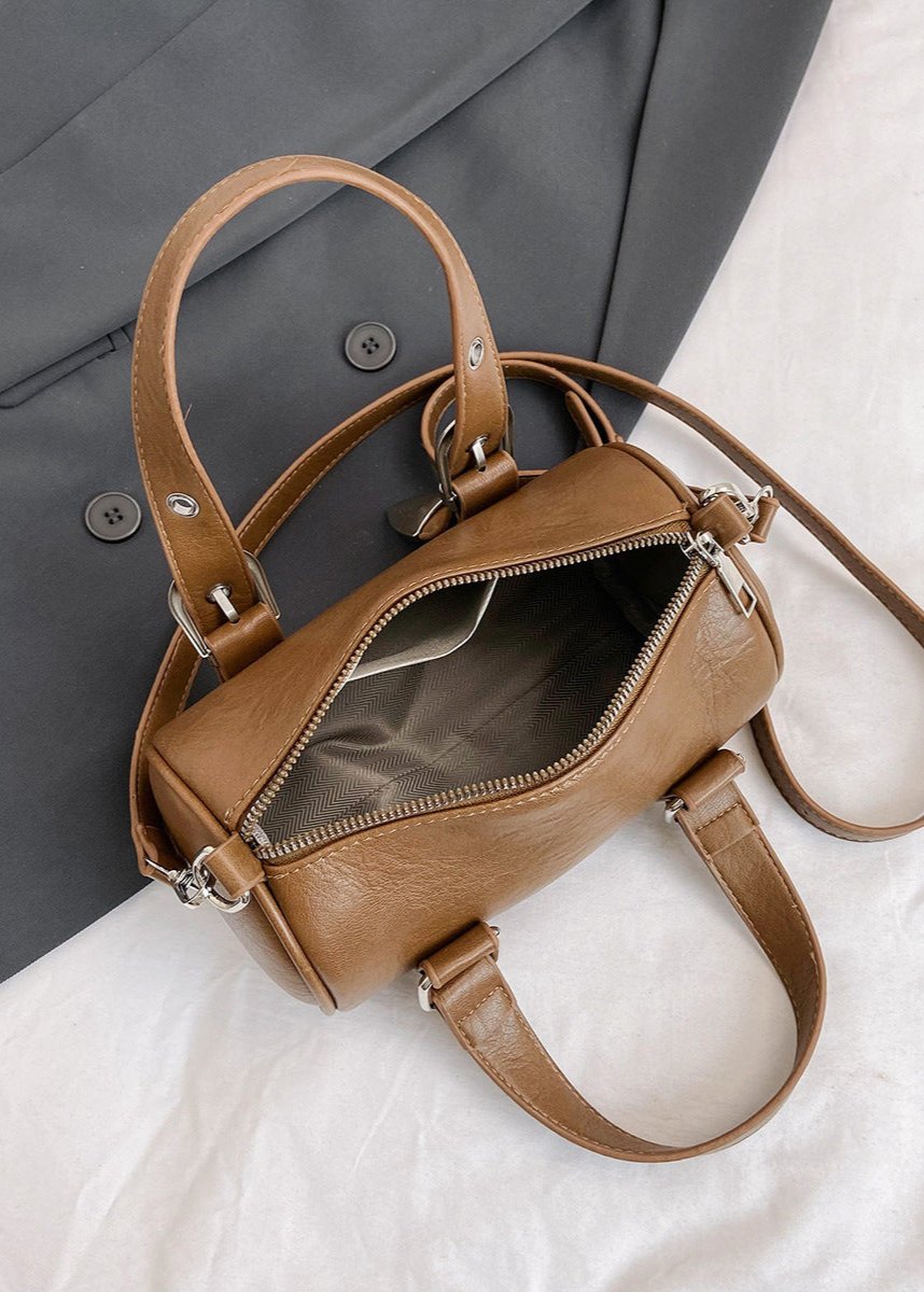 Compact Barrel Crossbody Bag In Durable PU Leather
