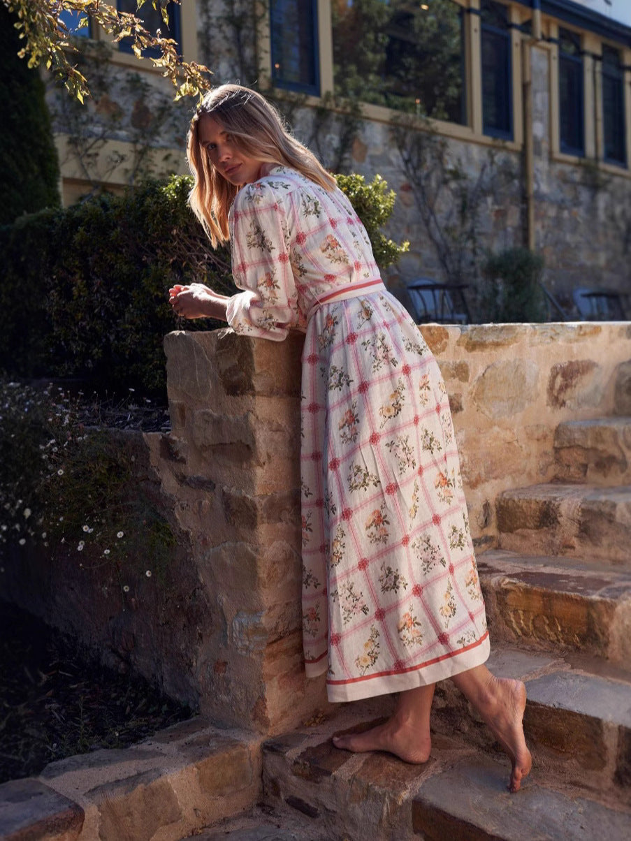Floral Long Maxi Dress Elegant Casual Linen With Belt