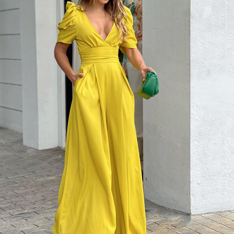 Elegant High-Waisted Jumpsuit with Ruffle Sleeves