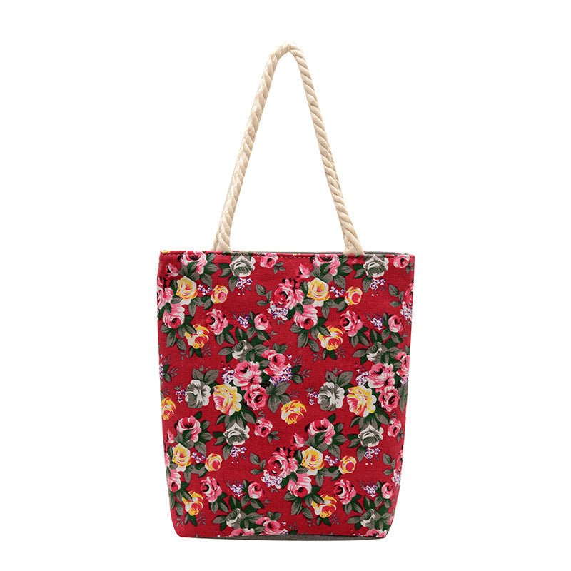 Trendy Floral Canvas Tote Bag Stylish Shoulder Bag