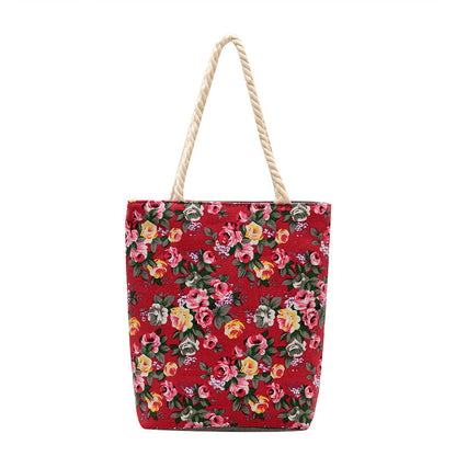Trendy Floral Canvas Tote Bag Stylish Shoulder Bag