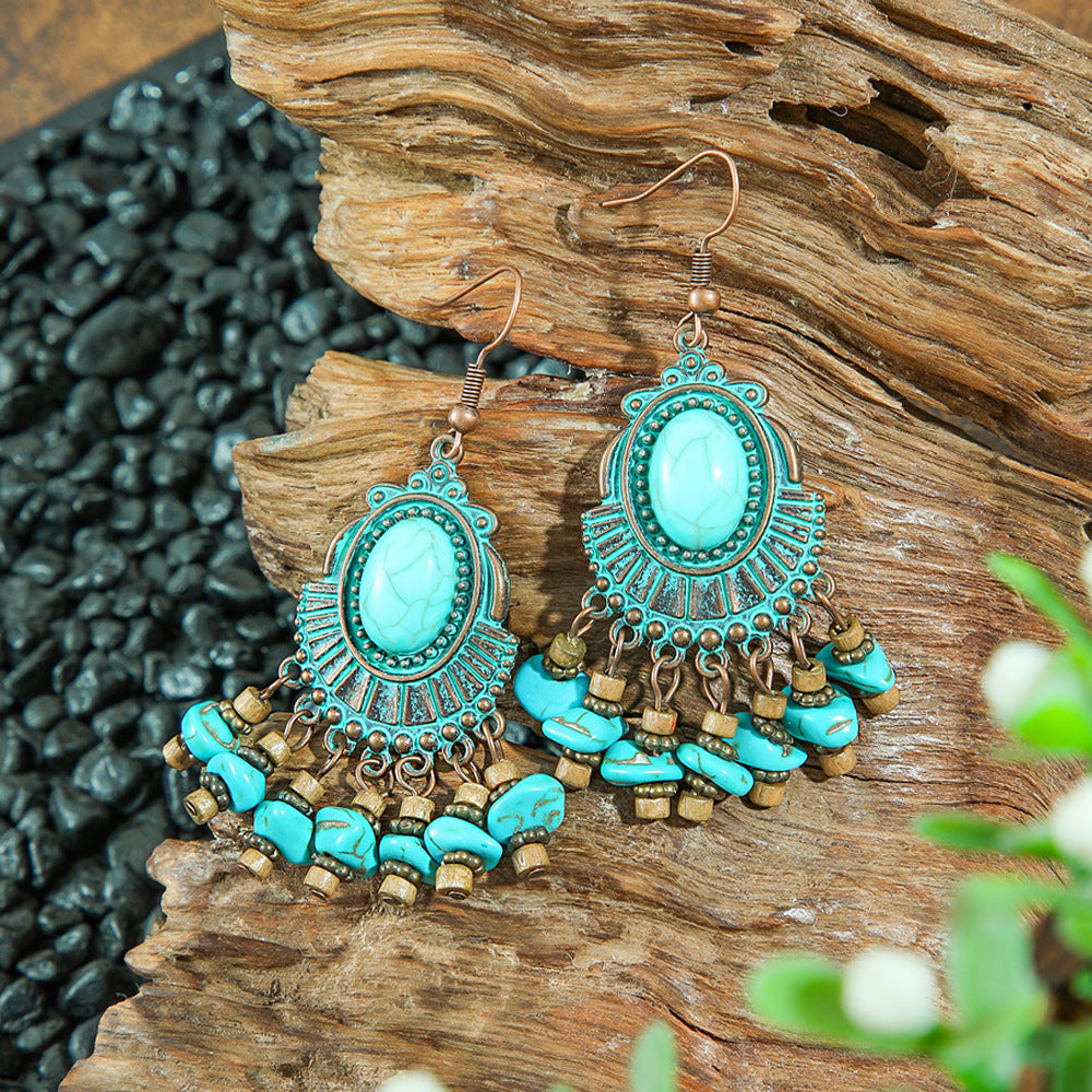 Vintage Geometric Turquoise Drop Earrings Statement Jewelry