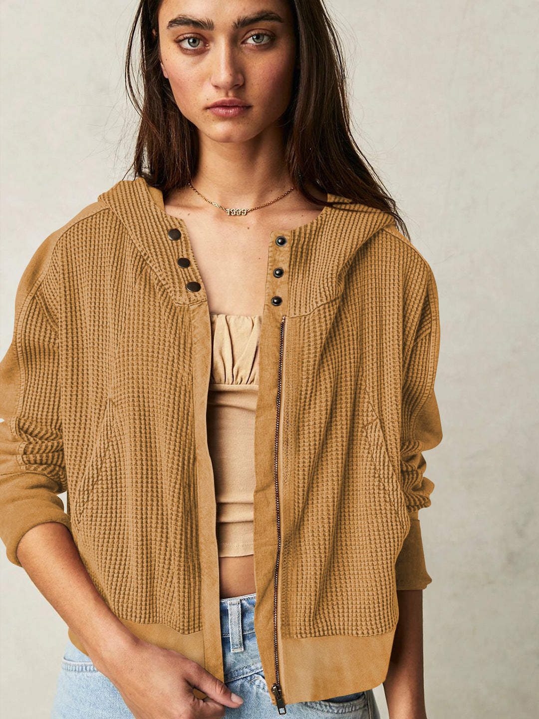 Zipper Front Hoodie Casual Chic Loose-Fit Sweatshirt