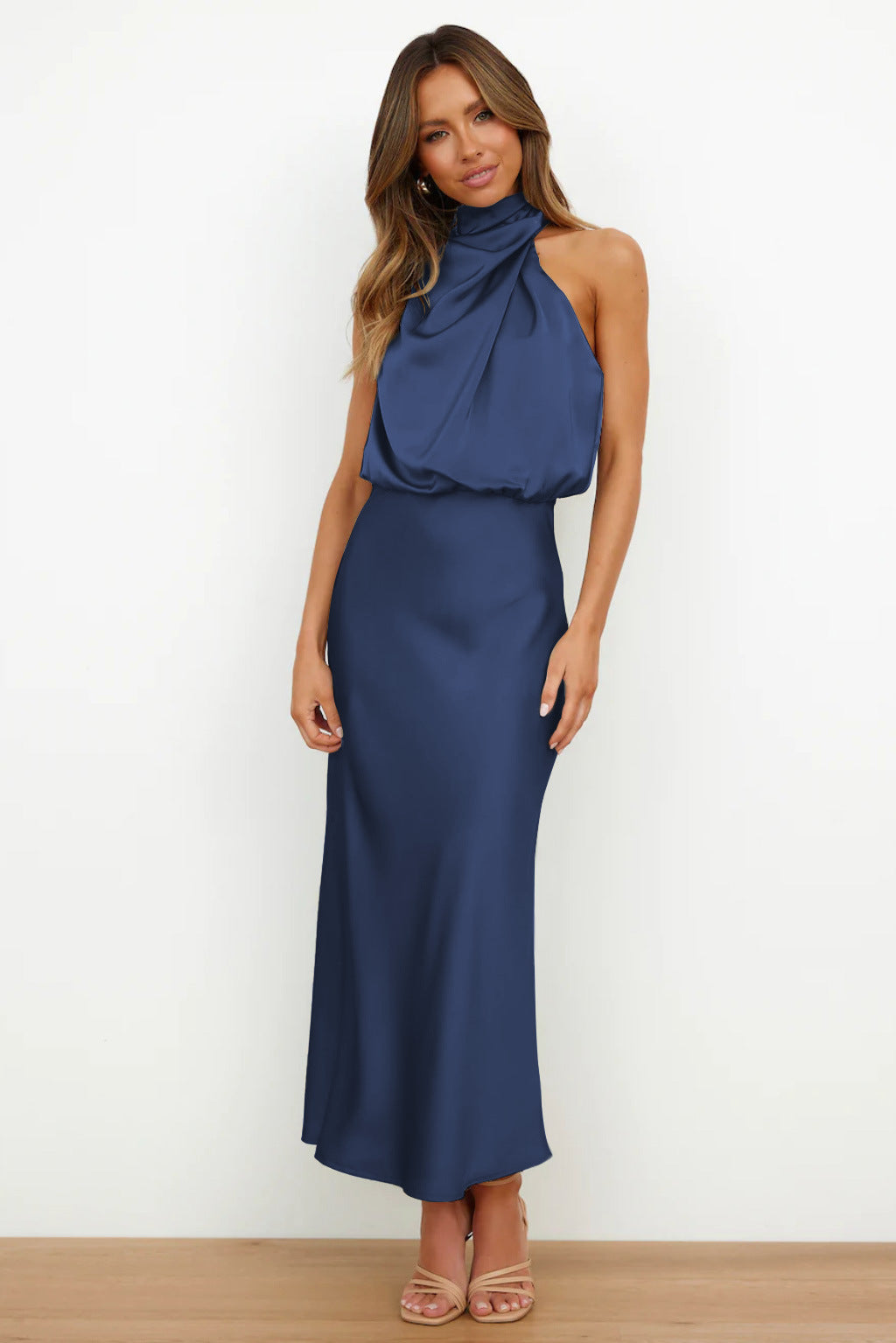 Elegant Satin Halter Dress for Women - High-End Evening Gown