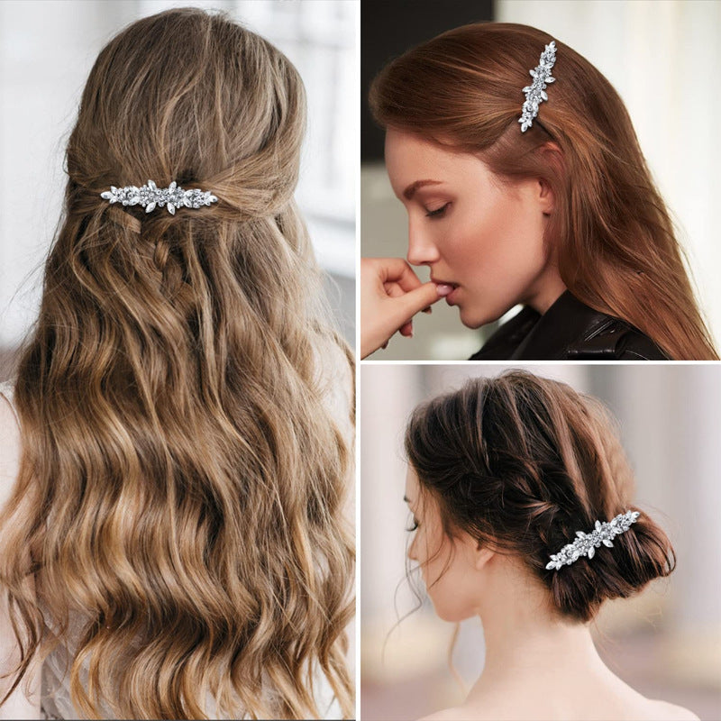 Petal-Shaped Alloy Rhinestone Spring Hair Clips for Brides