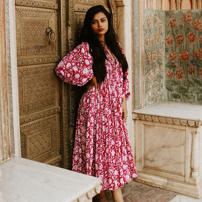 Vintage Floral Maxi Dress Relaxed Casual Style