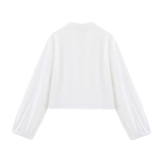 Trendy Embroidered Hollow Out Solid Color Top