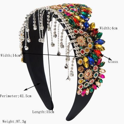 Elegant Baroque Crown Headband with Rhinestones and Tassels