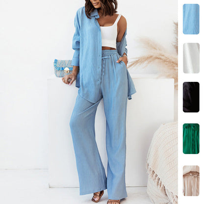 Women's Two-Piece Set High-Waisted Trousers Casual Stylish