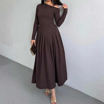 Elegant High Waist Long Sleeve Maxi Dress for Women