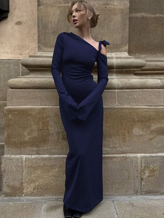 Shoulder-Baring Elegant Maxi Dress Trendy Casual Polyester Blend