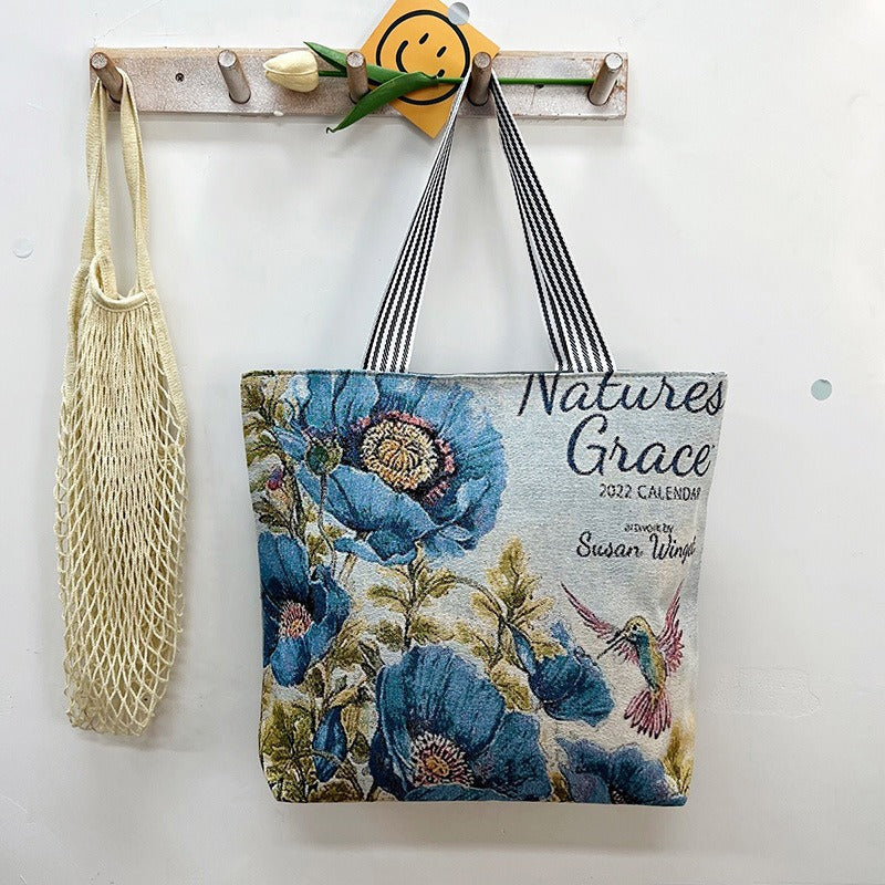 Large Capacity Tote Bag with Golden Embroidery Creative Pattern