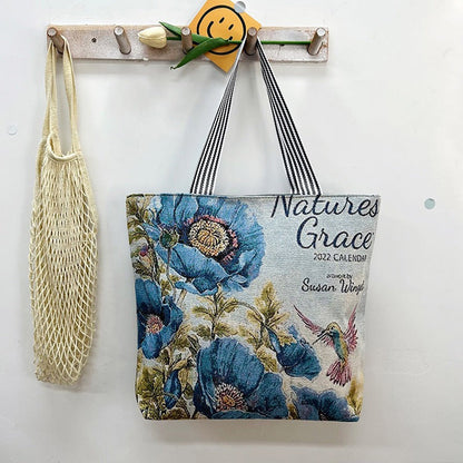 Large Capacity Tote Bag with Golden Embroidery Creative Pattern