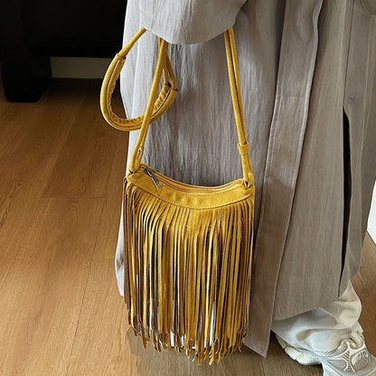Vintage Suede Fringe Crossbody Bag Stylish PU Leather Shoulder Bag